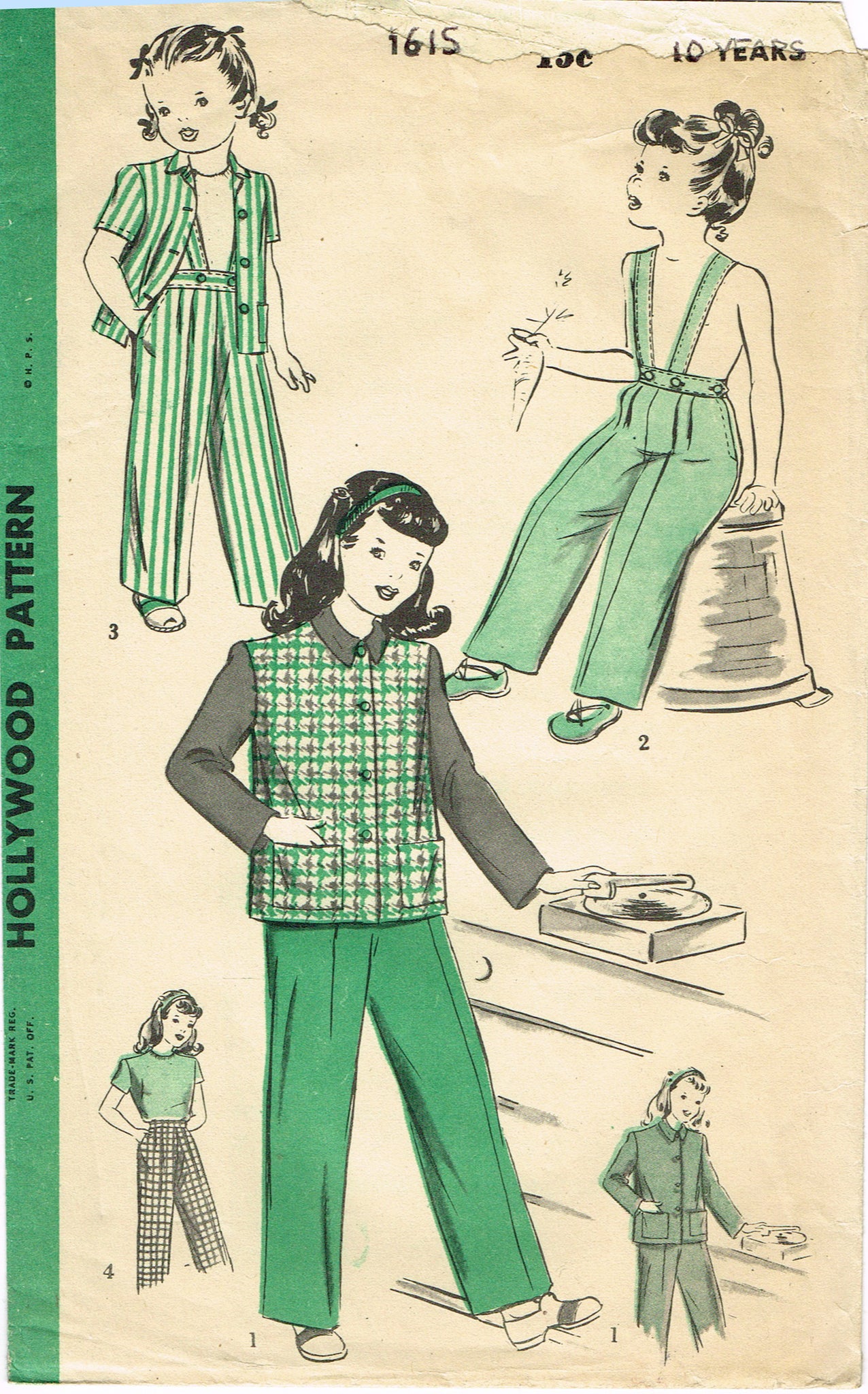 1940s Vintage Hollywood Pattern 1615 WWII Little Girls Pant Suit Sz 10 –  Vintage4me2