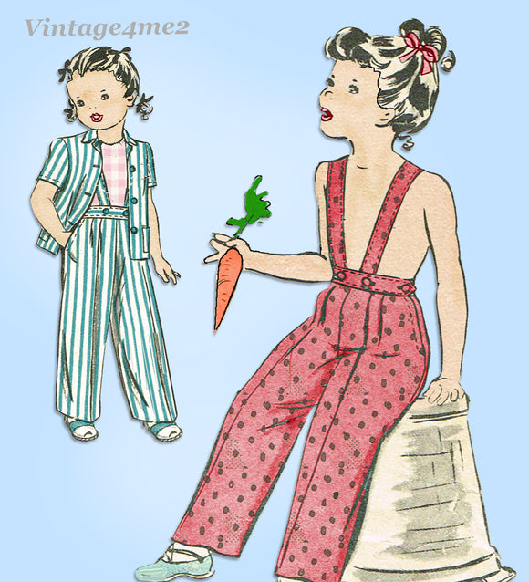 1940s Vintage Hollywood Pattern 1615 WWII Toddler Girls Pant Suit Sz 2