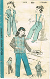 1940s Vintage Hollywood Pattern 1615 WWII Toddler Girls Pant Suit Sz 2