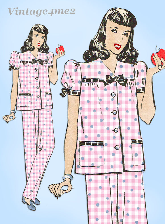 Hollywood 1006: 1940s Misses WWII Pajamas Set Sz 32 B Vintage Sewing Pattern