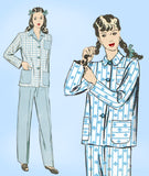 Hollywood 1259: 1940s Misses WWII Pajamas Set Sz 30 B Vintage Sewing Pattern
