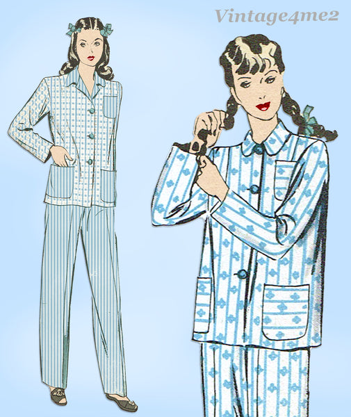 Hollywood 1259: 1940s Misses WWII Pajamas Set Sz 30 B Vintage Sewing Pattern