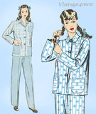 Hollywood 1259: 1940s Misses WWII Pajamas Set Sz 30 B Vintage Sewing Pattern