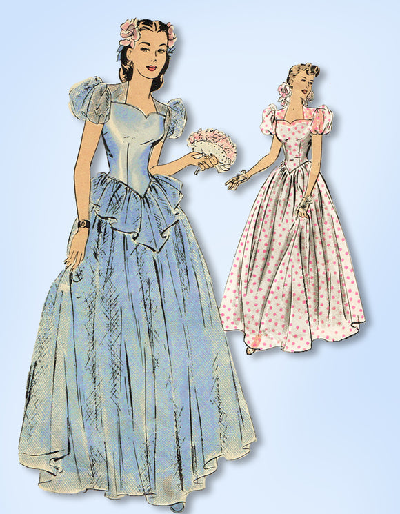 1940s Original Vintage Hollywood Pattern 1291 WWII Evening Gown Size 16 34 Bust