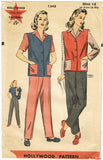 Hollywood 1348: 1940s Cute Misses Pants Suit Sz 32 B Vintage Sewing Pattern