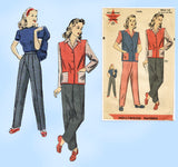 Hollywood 1348: 1940s Cute Misses Pants Suit Sz 32 B Vintage Sewing Pattern