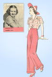 1930s Vintage Hollywood Sewing Pattern 1372 Misses Blouse and Slacks Size 30 B