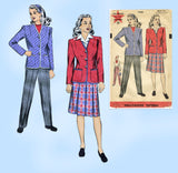 Hollywood 1428: 1940s Cute Misses Pants Suit Sz 30 B Vintage Sewing Pattern