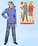 Hollywood 1428: 1940s Cute Misses Pants Suit Sz 30 B Vintage Sewing Pattern
