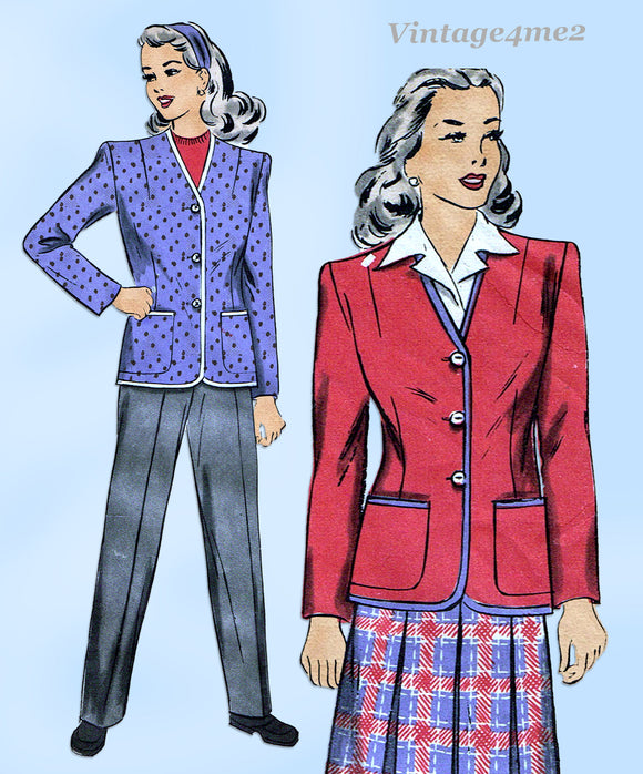 Hollywood 1428: 1940s Cute Misses Pants Suit Sz 30 B Vintage Sewing Pattern