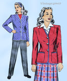 Hollywood 1428: 1940s Cute Misses Pants Suit Sz 30 B Vintage Sewing Pattern