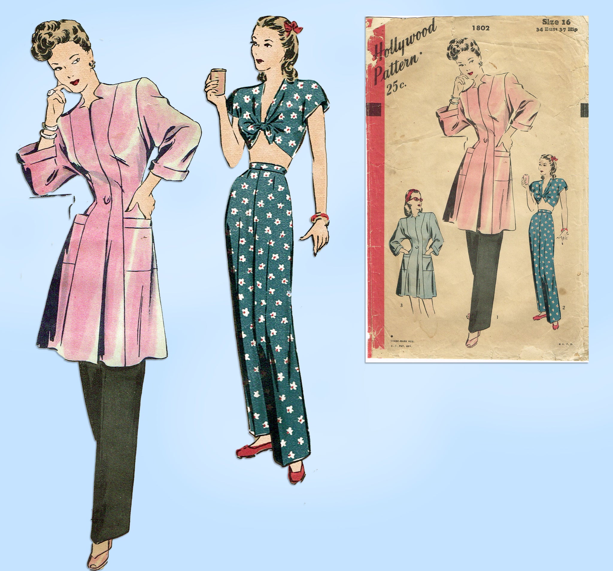 Hollywood 899  1940s Vintage Sewing Pattern Pants Jacket  Crochete   WeSewRetro