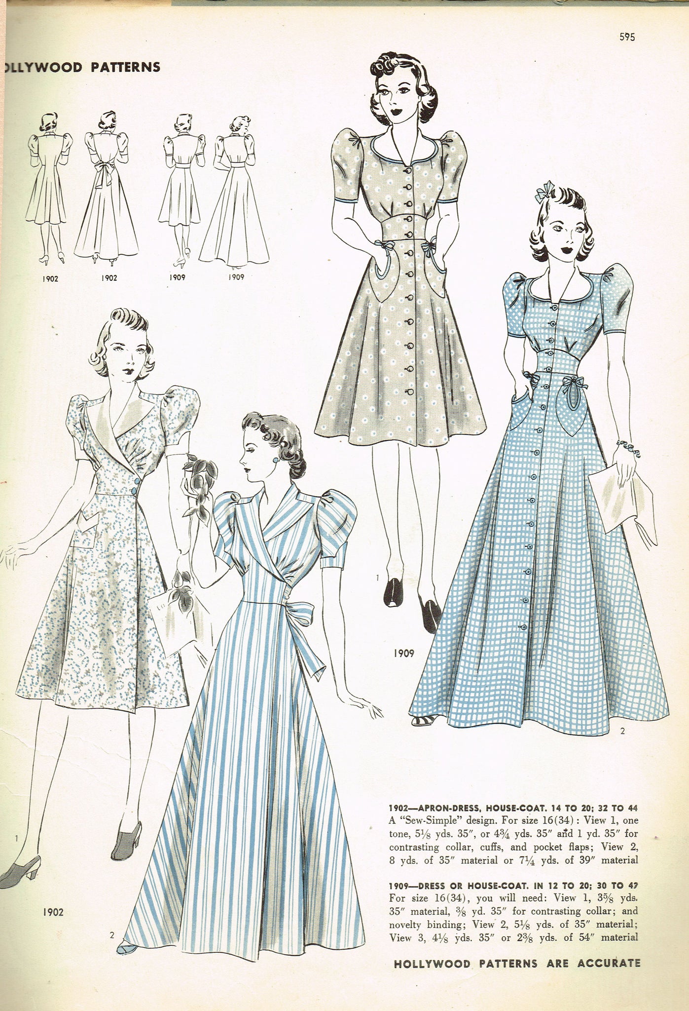 30s / 40's Sewing Pattern: Housecoat, Dressing Gown, Dress - Bust=34” (86.4 cm)