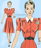 Hollywood 406: 1940s Misses Shirtwaist Dress Size 38 Bust Vintage Sewing Pattern