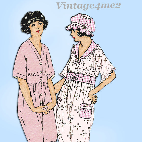 Ladies Home Journal 3696: 1920s Misses Pajamas & Cap 34B Vintage Sewing Pattern