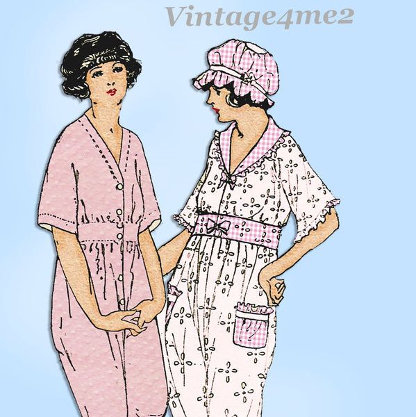 Ladies Home Journal 3696: 1920s Misses Pajamas & Cap 34B Vintage Sewing Pattern