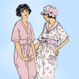 Ladies Home Journal 3696: 1920s Misses Pajamas & Cap 34B Vintage Sewing Pattern