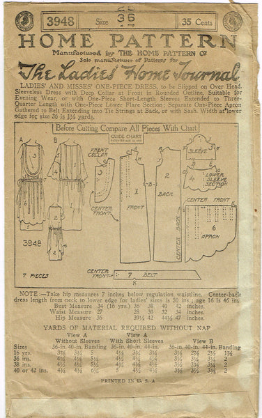 Ladies Home Journal 3948: 1920s Uncut Misses Evening Dress Vintage Sewing Pattern