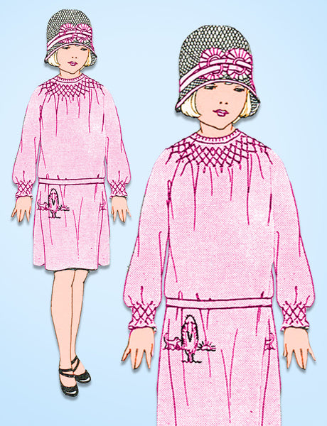 1920s VTG Ladies Home Journal Sewing Pattern 4707 Uncut Girls Smocked Dress Sz8