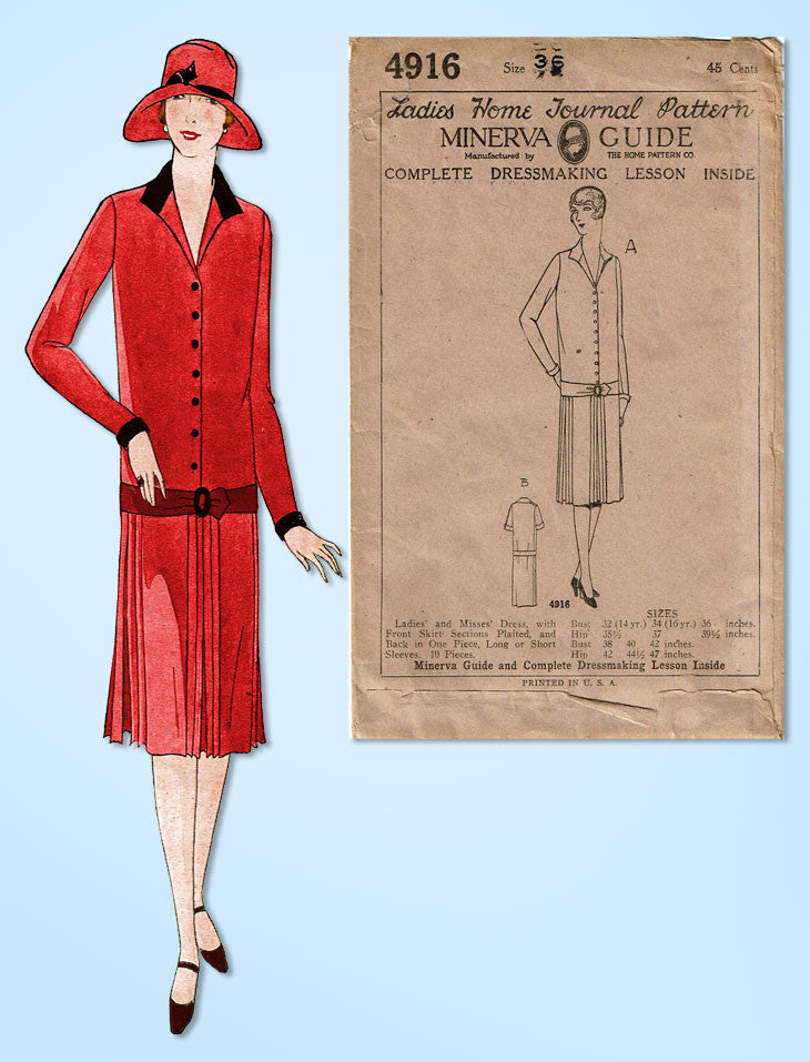 1920s VTG Ladies Home Journal Sewing Pattern 4916 FF Pleated Flapper D –  Vintage4me2
