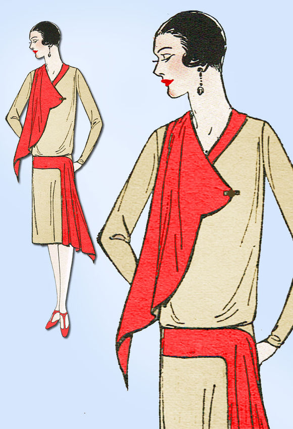 1920s VTG Ladies Home Journal Sewing Pattern 6186 FF Misses Flapper Dress Sz 36B