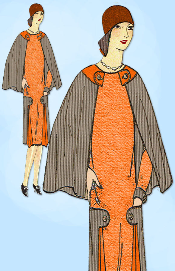 1920s VTG Ladies Home Journal Sewing Pattern 6209 FF Caped Flapper Dress Sz 38B