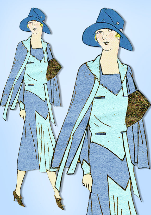 1930s Ladies Home Journal Sewing Pattern 6405 Uncut Misses Dress & Cape Sz 38 B