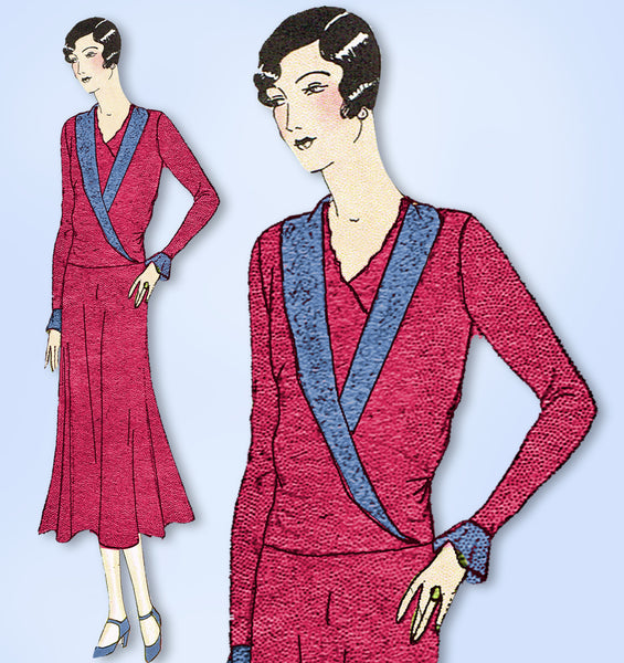 1930s Ladies Home Journal Sewing Pattern 6406 Uncut Misses Surplice Dress Sz 36B