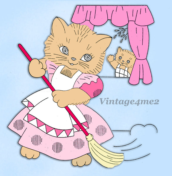 1940s Vintage Laura Wheeler Embroidery Transfer 749 Uncut DOW Kitten Tea Towels