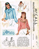 1940s Vintage McCall Sewing Pattern 1123 Uncut Embroidered Bedjacket Size SM