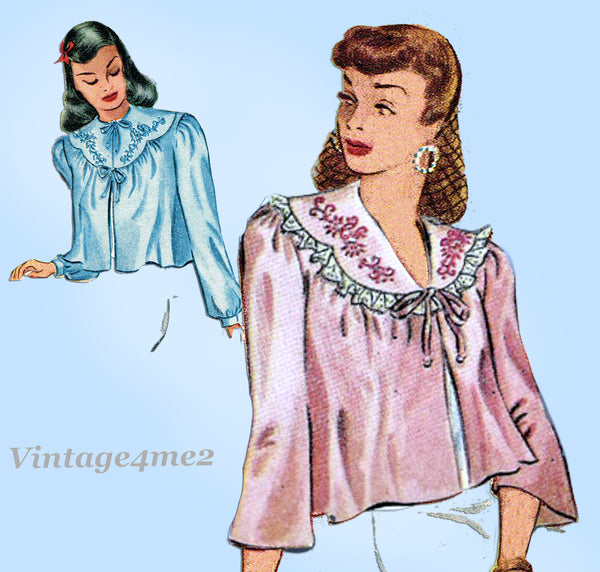 1940s VTG McCall Sewing Pattern 1123 Uncut Embroidered Bedjacket