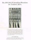 1940s Vintage McCall Sewing Pattern 1189 WWII Baby Girls Smocked Dress 6mos