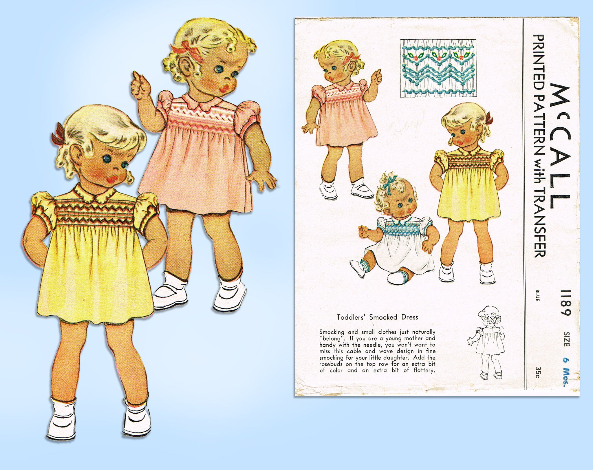 1940s Vintage McCall Sewing Pattern 1189 WWII Baby Girls Smocked Dress – Vintage4me2 1940s Vintage McCall Sewing Pattern 1189 WWII Baby Girls Smocked Dress – Vintage4me2