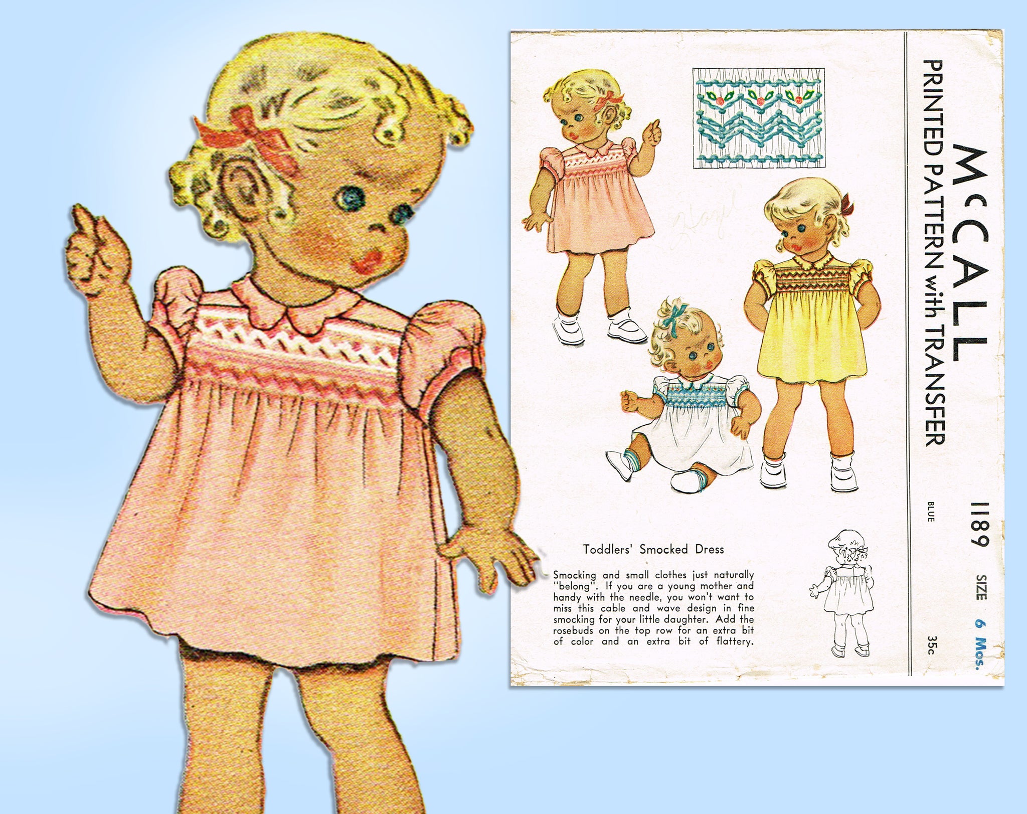 1940s Vintage McCall Sewing Pattern 1189 WWII Baby Girls Smocked Dress – Vintage4me2 1940s Vintage McCall Sewing Pattern 1189 WWII Baby Girls Smocked Dress – Vintage4me2