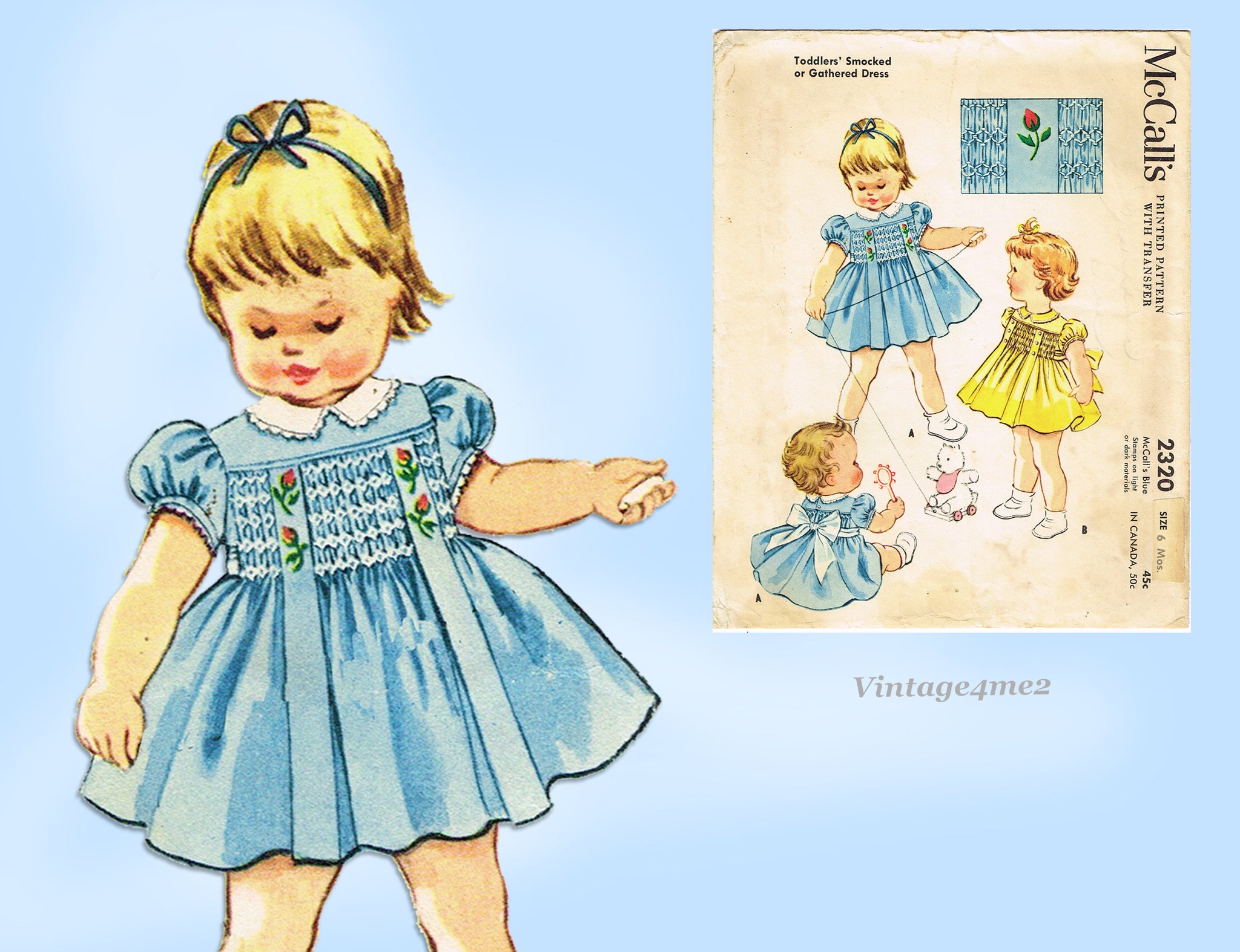 McCall 2320: 1950s Baby Girls Smocked Dress Vintage Sewing Pattern โ Vintage4me2