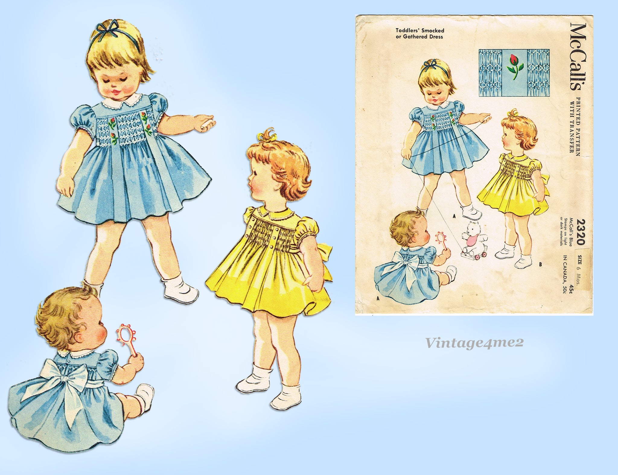 sewing pattern smock dress McCall 2320: 1950s Baby Girls Smocked Dress Vintage Sewing Pattern –  Vintage4me2
