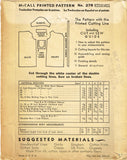 McCall 278: 1930s Rare Little Girls Dress Size 8 Vintage Sewing Pattern