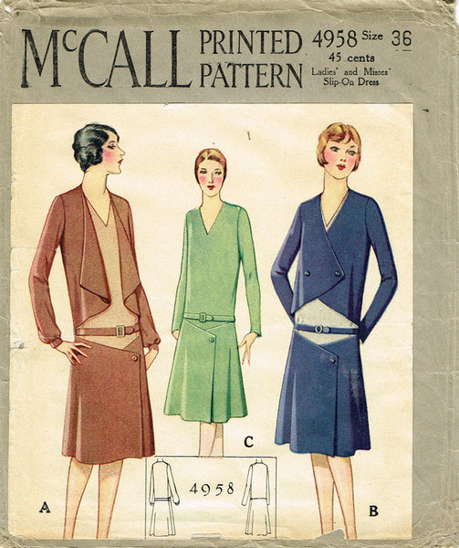 1920s Vintage McCall Sewing Pattern 4958 Rare Uncut Flapper Suit Dress Sz 36 B