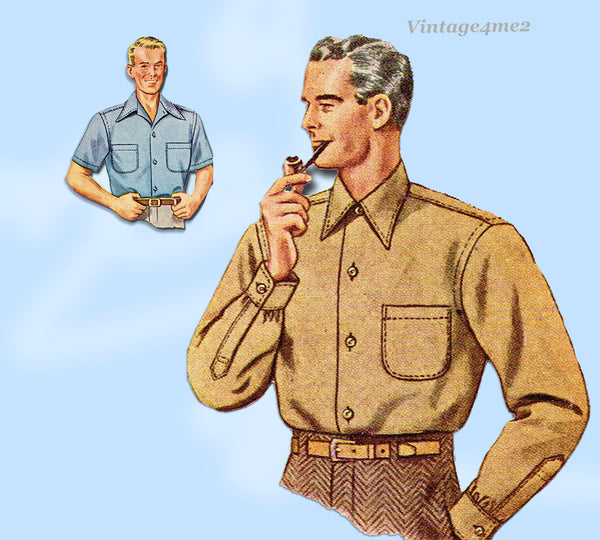1940s Vintage McCall Sewing Pattern 5863 Uncut WWII Men's Sport Shirt Size Medium