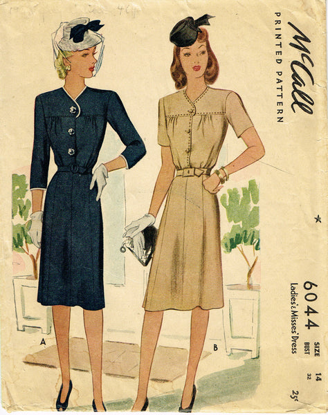 McCall's 6044: 1940s Stunning Misses WWII Dress Size 32 B Vintage Sewing Pattern