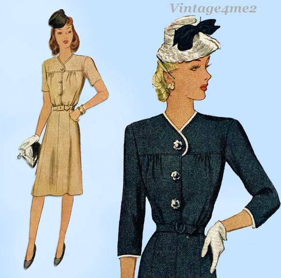 McCall's 6044: 1940s Stunning Misses WWII Dress Size 32 B Vintage Sewing Pattern