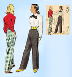 1940s Vintage McCall Sewing Pattern 6794 Misses Trousers or Slacks Size 26 Waist