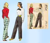 1940s Vintage McCall Sewing Pattern 6794 Misses Trousers or Slacks Size 26 Waist
