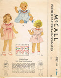 McCall 692: 1930s Cute Toddler Girls Smocked Dress Sz 6mos Vintage Sewing Pattern