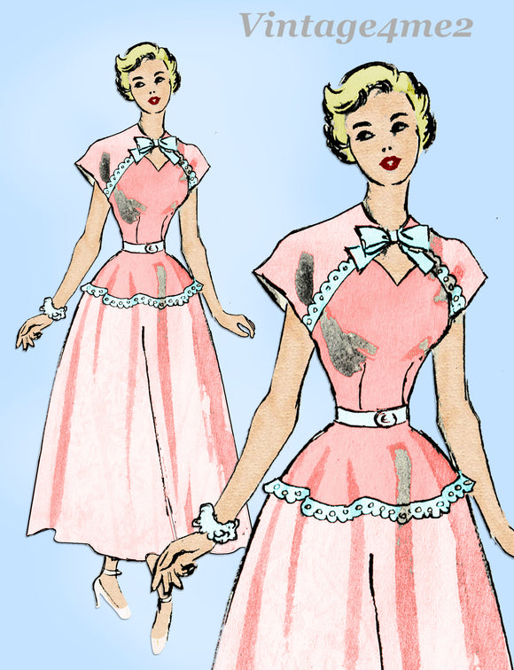 1940s Vintage Marian Martin Sewing Pattern 9049 Misses Keyhole Dress Sz 32 B