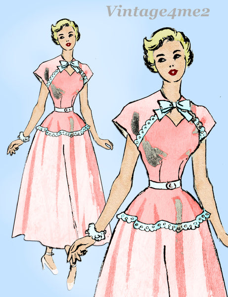 1940s Vintage Marian Martin Sewing Pattern 9049 Misses Keyhole Dress Sz 32 B