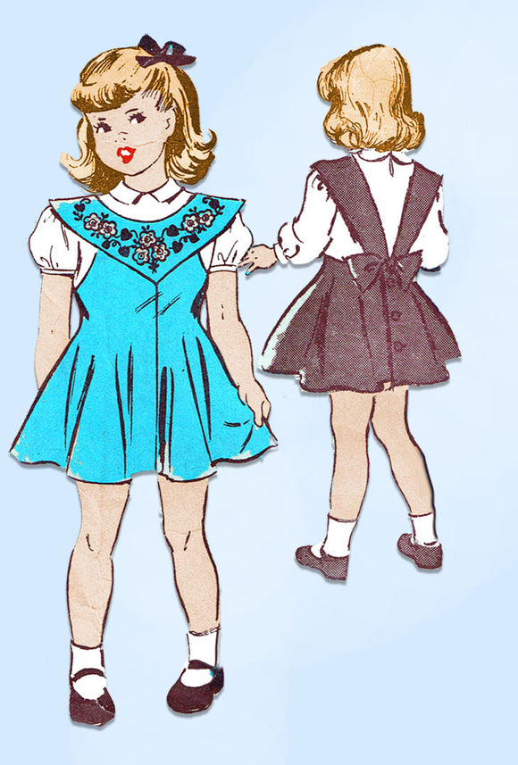 1940s Vintage Marian Martin Sewing Pattern 9198 Toddler Girls Jumper Dress Sz 2