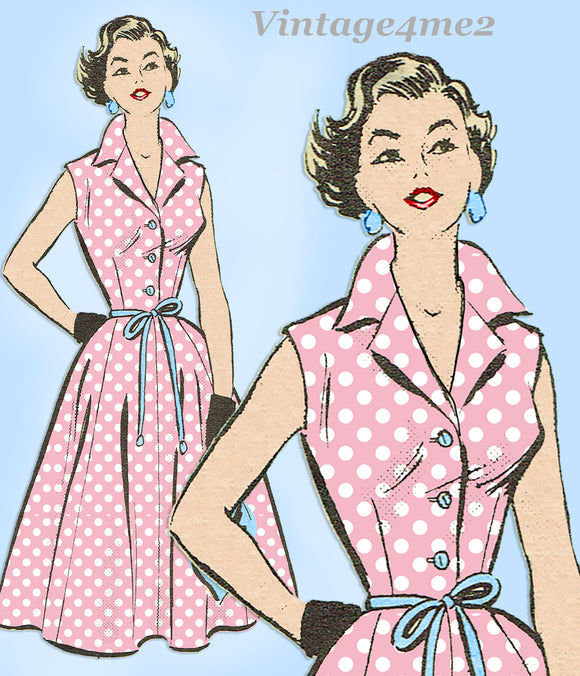 1950s Vintage Marian Martin Sewing Pattern 9238 Cute Shirtwaist Sun Dress 38 B