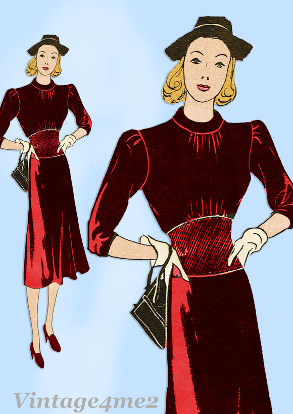 Marian Martin 9594: 1930s Uncut Misses Street Dress 34 B Vintage Sewing Pattern