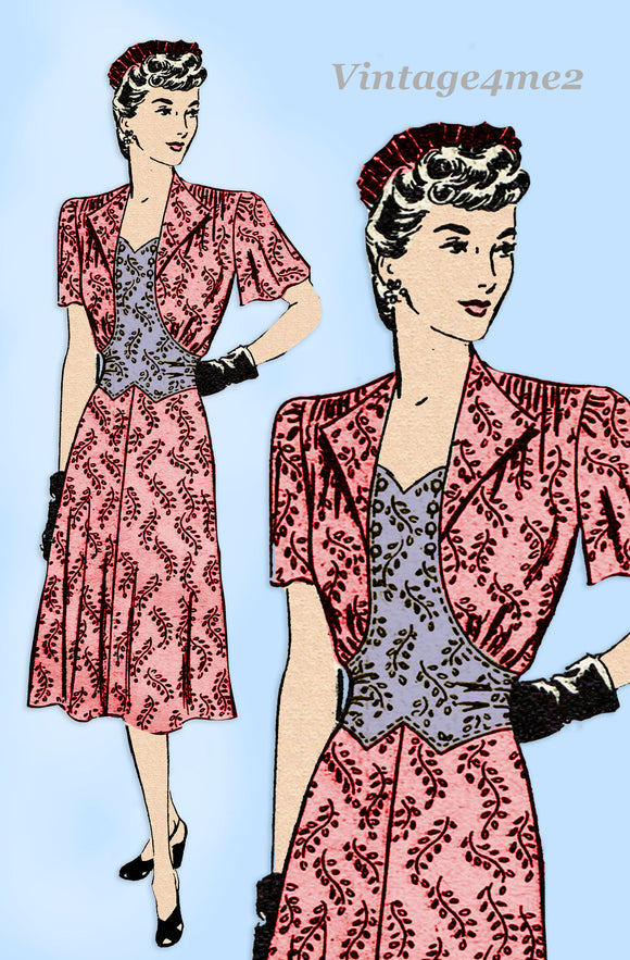 Marian Martin 9993: 1940s Uncut Misses Street Dress 38B Vintage Sewing Pattern